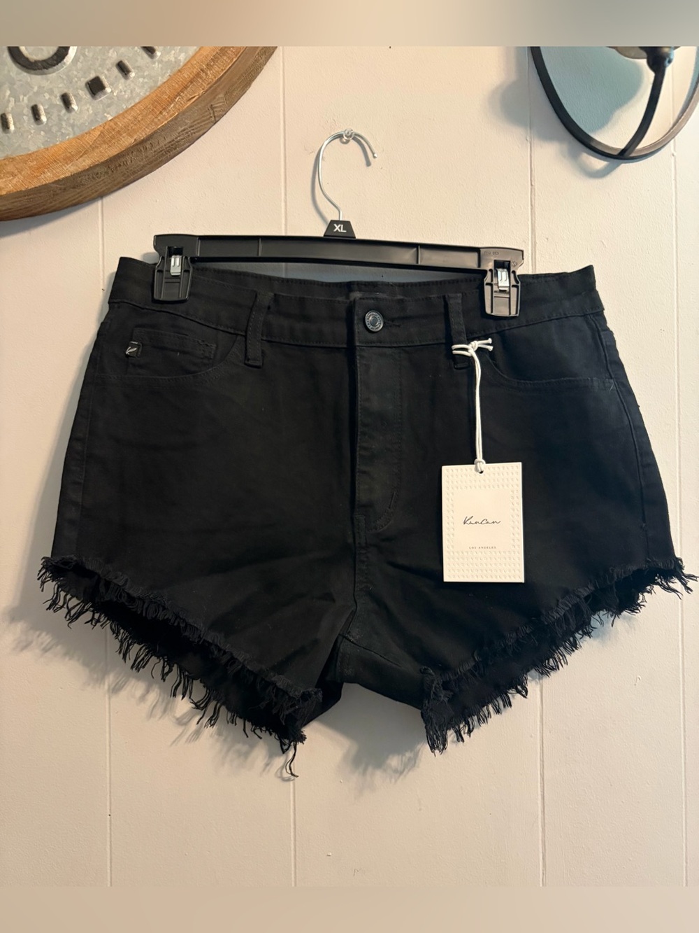 KanCan Black Frayed Hem High-Rise Denim Shorts